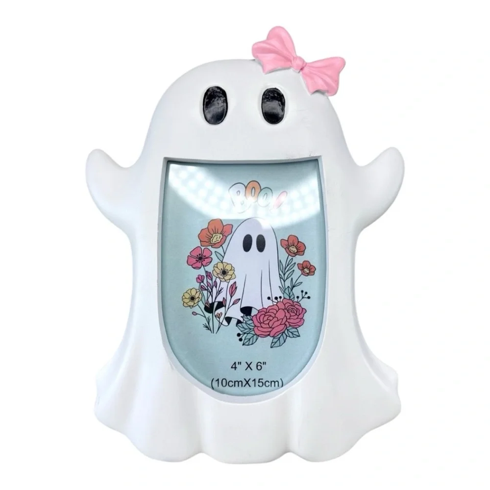 Pink Bow Ghost Halloween Coquette Picture Frame Decor